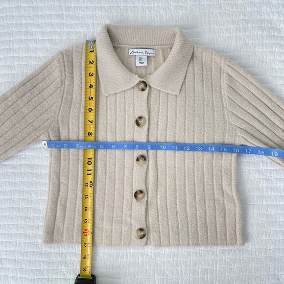 New London Kaye Long Sleeve Cropped Button Up Knit Sweater Top Cream Tan Size S - Picture 5 of 5